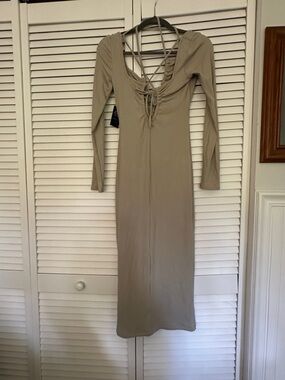 JLUXLABEL Sage Green Long Sleeve Maxi Dress with Lace-Up Back SZ: M